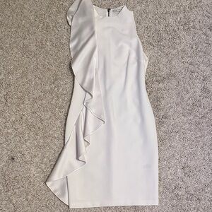 Alice + Olivia Asymmetrical White Dress with Ruffle